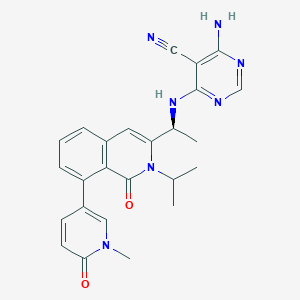 molecular formula C25H25N7O2 B608120 （S）-4-氨基-6-（（1-（2-异丙基-8-（1-甲基-6-氧代-1,6-二氢吡啶-3-基）-1-氧代-1,2-二氢异喹啉-3-基）乙基）氨基）嘧啶-5-腈 CAS No. 1425043-73-7