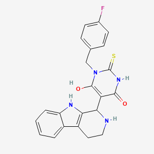 molecular formula C22H19FN4O2S B608122 1-[(4-氟苯基)甲基]-6-羟基-2-硫代亚甲基-5-(2,3,4,9-四氢-1H-吡啶并[3,4-b]吲哚-1-基)嘧啶-4-酮 CAS No. 1185036-77-4