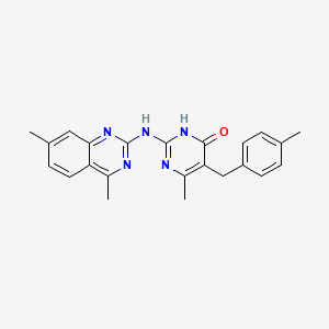 molecular formula C23H23N5O B6081234 2-[(4,7-dimethyl-2-quinazolinyl)amino]-6-methyl-5-(4-methylbenzyl)-4(3H)-pyrimidinone 