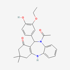 molecular formula C25H28N2O4 B6081260 10-acetyl-11-(3-ethoxy-4-hydroxyphenyl)-3,3-dimethyl-2,3,4,5,10,11-hexahydro-1H-dibenzo[b,e][1,4]diazepin-1-one CAS No. 5988-44-3