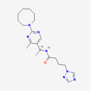 molecular formula C20H31N7O B6081282 N-{1-[2-(1-azocanyl)-4-methyl-5-pyrimidinyl]ethyl}-4-(1H-1,2,4-triazol-1-yl)butanamide 