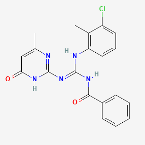 molecular formula C20H18ClN5O2 B6081327 N-{[(3-chloro-2-methylphenyl)amino][(6-methyl-4-oxo-1,4-dihydro-2-pyrimidinyl)amino]methylene}benzamide 