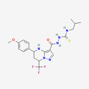 molecular formula C20H25F3N6O2S B6081380 N-isobutyl-2-{[5-(4-methoxyphenyl)-7-(trifluoromethyl)-4,5,6,7-tetrahydropyrazolo[1,5-a]pyrimidin-3-yl]carbonyl}hydrazinecarbothioamide 