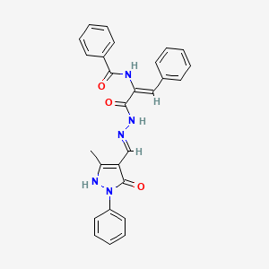 molecular formula C27H23N5O3 B6081381 N-[1-({2-[(5-hydroxy-3-methyl-1-phenyl-1H-pyrazol-4-yl)methylene]hydrazino}carbonyl)-2-phenylvinyl]benzamide 