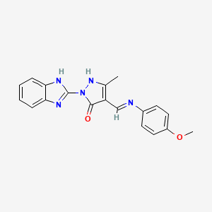molecular formula C19H17N5O2 B6081389 2-(1H-benzimidazol-2-yl)-4-{[(4-methoxyphenyl)amino]methylene}-5-methyl-2,4-dihydro-3H-pyrazol-3-one 