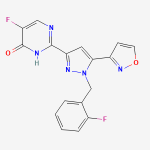 molecular formula C17H11F2N5O2 B608156 5-fluoro-2-{1-[(2-fluorophenyl)methyl]-5-(1,2-oxazol-3-yl)-1H-pyrazol-3-yl}pyrimidin-4-ol CAS No. 1354041-91-0