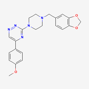 molecular formula C22H23N5O3 B6081608 3-[4-(1,3-benzodioxol-5-ylmethyl)-1-piperazinyl]-5-(4-methoxyphenyl)-1,2,4-triazine 