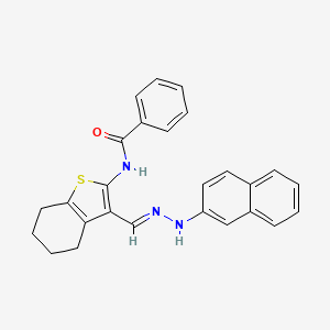 molecular formula C26H23N3OS B6081616 N-{3-[2-(2-naphthyl)carbonohydrazonoyl]-4,5,6,7-tetrahydro-1-benzothien-2-yl}benzamide 