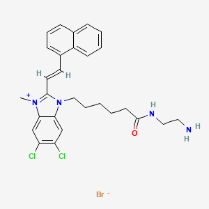 molecular formula C28H31BrCl2N4O B608176 N-(2-氨基乙基)-6-[5,6-二氯-3-甲基-2-[(E)-2-萘-1-基乙烯基]苯并咪唑-3-鎓-1-基]己酰胺；溴化物 CAS No. 1036271-54-1
