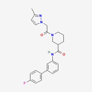 molecular formula C24H25FN4O2 B6081784 N-(4'-fluoro-3-biphenylyl)-1-[(3-methyl-1H-pyrazol-1-yl)acetyl]-3-piperidinecarboxamide 