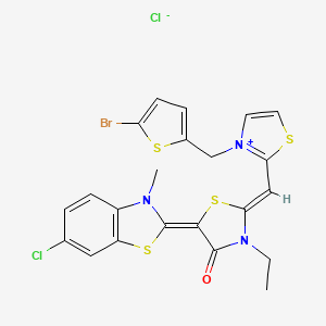 molecular formula C22H18BrCl2N3OS4 B608183 (2Z,5E)-2-[[3-[(5-bromothiophen-2-yl)methyl]-1,3-thiazol-3-ium-2-yl]methylidene]-5-(6-chloro-3-methyl-1,3-benzothiazol-2-ylidene)-3-ethyl-1,3-thiazolidin-4-one;chloride CAS No. 1627126-59-3