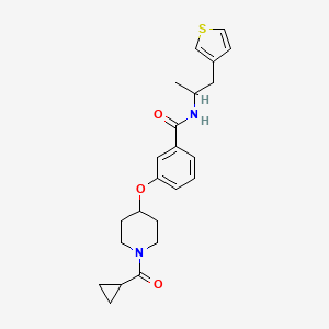 molecular formula C23H28N2O3S B6081956 3-{[1-(cyclopropylcarbonyl)-4-piperidinyl]oxy}-N-[1-methyl-2-(3-thienyl)ethyl]benzamide 