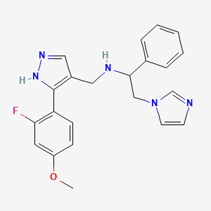 molecular formula C22H22FN5O B6081994 N-{[3-(2-fluoro-4-methoxyphenyl)-1H-pyrazol-4-yl]methyl}-2-(1H-imidazol-1-yl)-1-phenylethanamine 