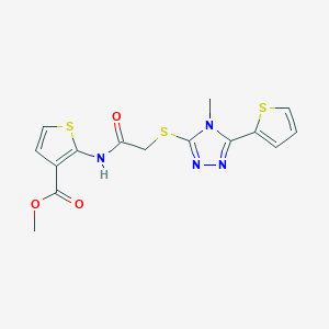 molecular formula C15H14N4O3S3 B6082094 methyl 2-[({[4-methyl-5-(2-thienyl)-4H-1,2,4-triazol-3-yl]thio}acetyl)amino]-3-thiophenecarboxylate 