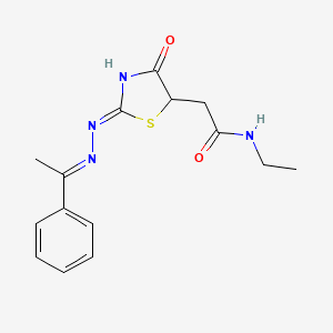 molecular formula C15H18N4O2S B6082222 N-ethyl-2-{4-hydroxy-2-[(1-phenylethylidene)hydrazono]-2,5-dihydro-1,3-thiazol-5-yl}acetamide 