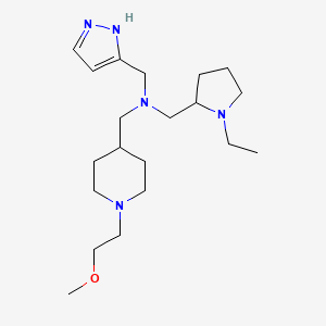 molecular formula C20H37N5O B6082253 1-(1-ethyl-2-pyrrolidinyl)-N-{[1-(2-methoxyethyl)-4-piperidinyl]methyl}-N-(1H-pyrazol-3-ylmethyl)methanamine 