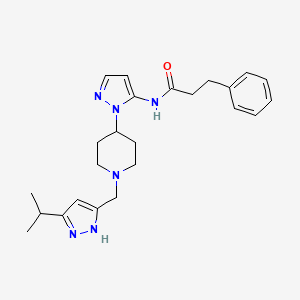 molecular formula C24H32N6O B6082298 N-(1-{1-[(5-isopropyl-1H-pyrazol-3-yl)methyl]-4-piperidinyl}-1H-pyrazol-5-yl)-3-phenylpropanamide 