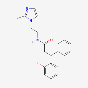 molecular formula C21H22FN3O B6082302 3-(2-fluorophenyl)-N-[2-(2-methyl-1H-imidazol-1-yl)ethyl]-3-phenylpropanamide 