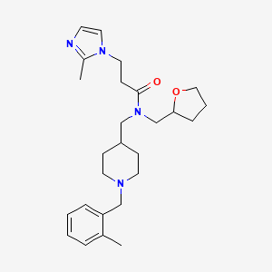 molecular formula C26H38N4O2 B6082345 N-{[1-(2-methylbenzyl)-4-piperidinyl]methyl}-3-(2-methyl-1H-imidazol-1-yl)-N-(tetrahydro-2-furanylmethyl)propanamide 