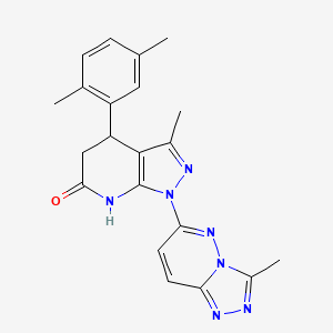 molecular formula C21H21N7O B6082353 4-(2,5-dimethylphenyl)-3-methyl-1-(3-methyl[1,2,4]triazolo[4,3-b]pyridazin-6-yl)-1,4,5,7-tetrahydro-6H-pyrazolo[3,4-b]pyridin-6-one 