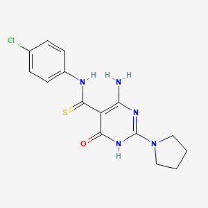 molecular formula C15H16ClN5OS B6082416 4-amino-N-(4-chlorophenyl)-6-oxo-2-(1-pyrrolidinyl)-1,6-dihydro-5-pyrimidinecarbothioamide 
