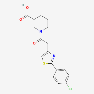 molecular formula C17H17ClN2O3S B6082422 1-{[2-(4-chlorophenyl)-1,3-thiazol-4-yl]acetyl}-3-piperidinecarboxylic acid 