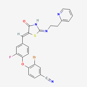 molecular formula C24H16BrFN4O2S B608243 3-溴-4-[2-氟-4-[[4-氧代-2-[[2-(吡啶-2-基)乙基]氨基]-1,3-噻唑-5-(4H)亚甲基]甲基]苯氧基]苯甲腈 CAS No. 1962931-71-0