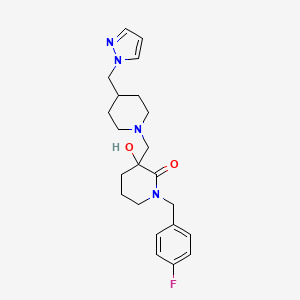 molecular formula C22H29FN4O2 B6082457 1-(4-fluorobenzyl)-3-hydroxy-3-{[4-(1H-pyrazol-1-ylmethyl)-1-piperidinyl]methyl}-2-piperidinone 