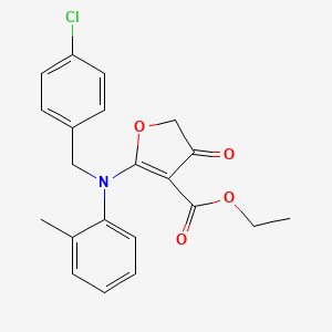 3-Furancarboxylic acid, 2-(((4-chlorophenyl)methyl)(2-methylphenyl)amino)-4,5-dihydro-4-oxo-, ethyl ester