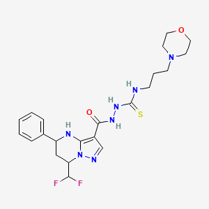molecular formula C22H29F2N7O2S B6082473 2-{[7-(difluoromethyl)-5-phenyl-4,5,6,7-tetrahydropyrazolo[1,5-a]pyrimidin-3-yl]carbonyl}-N-[3-(4-morpholinyl)propyl]hydrazinecarbothioamide 