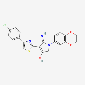 molecular formula C21H16ClN3O3S B6082485 5-amino-4-[4-(4-chlorophenyl)-1,3-thiazol-2-yl]-1-(2,3-dihydro-1,4-benzodioxin-6-yl)-1,2-dihydro-3H-pyrrol-3-one 
