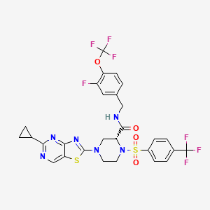 molecular formula C28H23F7N6O4S2 B608258 2-Piperazinecarboxamide, 4-(5-cyclopropylthiazolo(4,5-d)pyrimidin-2-yl)-n-((3-fluoro-4-(trifluoromethoxy)phenyl)methyl)-1-((4-(trifluoromethyl)phenyl)sulfonyl)-, (2R)- CAS No. 954389-09-4
