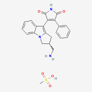 molecular formula C23H23N3O5S B608260 1H-Pyrrole-2,5-dione, 3-((2R)-2-(aminomethyl)-2,3-dihydro-1H-pyrrolo(1,2-a)indol-9-yl)-4-phenyl-, monomethanesulfonate CAS No. 872422-30-5