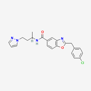 molecular formula C22H21ClN4O2 B6082775 2-(4-chlorobenzyl)-N-[1-methyl-3-(1H-pyrazol-1-yl)propyl]-1,3-benzoxazole-5-carboxamide 