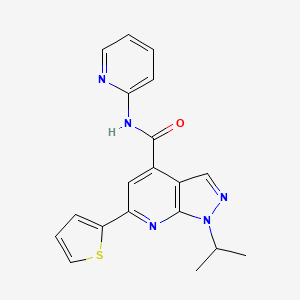 molecular formula C19H17N5OS B608285 1-(propan-2-yl)-N-(pyridin-2-yl)-6-(thiophen-2-yl)-1H-pyrazolo[3,4-b]pyridine-4-carboxamide CAS No. 1089596-75-7