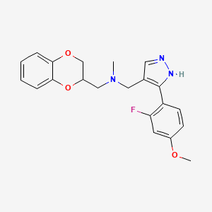 molecular formula C21H22FN3O3 B6082868 (2,3-dihydro-1,4-benzodioxin-2-ylmethyl){[3-(2-fluoro-4-methoxyphenyl)-1H-pyrazol-4-yl]methyl}methylamine 