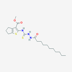 molecular formula C21H33N3O3S2 B6082998 methyl 2-{[(2-undecanoylhydrazino)carbonothioyl]amino}-5,6-dihydro-4H-cyclopenta[b]thiophene-3-carboxylate 