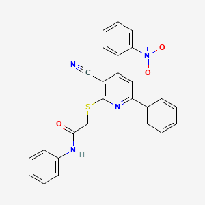 molecular formula C26H18N4O3S B6083003 2-{[3-cyano-4-(2-nitrophenyl)-6-phenylpyridin-2-yl]thio}-N-phenylacetamide 