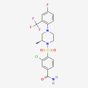 molecular formula C19H18ClF4N3O3S B608307 3-chloro-4-({(2R)-4-[4-fluoro-2-(trifluoromethyl)phenyl]-2-methylpiperazin-1-yl}sulfonyl)benzamide CAS No. 946398-78-3