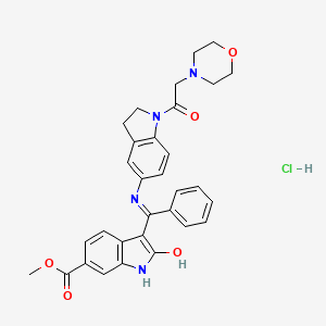 molecular formula C31H31ClN4O5 B608311 methyl 2-hydroxy-3-[N-[1-(2-morpholin-4-ylacetyl)-2,3-dihydroindol-5-yl]-C-phenylcarbonimidoyl]-1H-indole-6-carboxylate;hydrochloride CAS No. 1613437-67-4