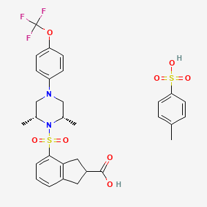 molecular formula C30H33F3N2O8S2 B608315 4-[cis-2,6-Dimethyl-4-(4-trifluoromethoxy-phenyl)-piperazine-1-sulfonyl]-indan-2-carboxylic acid tosylate CAS No. 934760-90-4