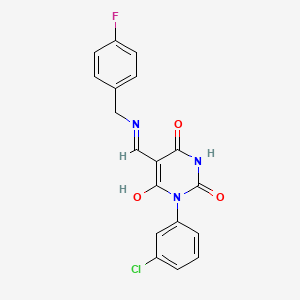molecular formula C18H13ClFN3O3 B6083164 1-(3-chlorophenyl)-5-{[(4-fluorobenzyl)amino]methylene}-2,4,6(1H,3H,5H)-pyrimidinetrione 