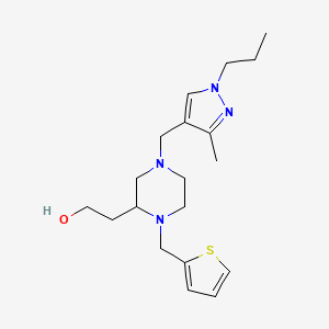 molecular formula C19H30N4OS B6083246 2-[4-[(3-methyl-1-propyl-1H-pyrazol-4-yl)methyl]-1-(2-thienylmethyl)-2-piperazinyl]ethanol 