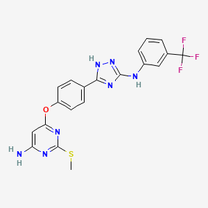 molecular formula C20H16F3N7OS B608331 2-(甲硫基)-6-[4-(5-{[3-(三氟甲基)苯基]氨基}-4H-1,2,4-三唑-3-基)-苯氧基]-嘧啶-4-胺 CAS No. 877874-85-6