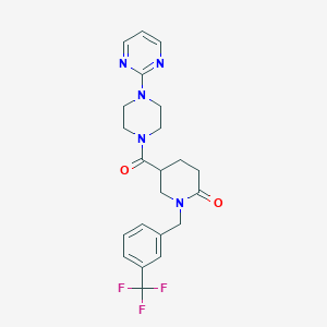 molecular formula C22H24F3N5O2 B6083312 5-{[4-(2-pyrimidinyl)-1-piperazinyl]carbonyl}-1-[3-(trifluoromethyl)benzyl]-2-piperidinone 