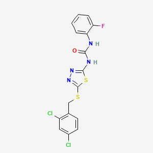 molecular formula C16H11Cl2FN4OS2 B6083318 N-{5-[(2,4-dichlorobenzyl)thio]-1,3,4-thiadiazol-2-yl}-N'-(2-fluorophenyl)urea 