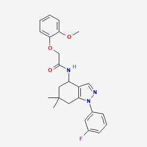 molecular formula C24H26FN3O3 B6083325 N-[1-(3-fluorophenyl)-6,6-dimethyl-4,5,6,7-tetrahydro-1H-indazol-4-yl]-2-(2-methoxyphenoxy)acetamide 