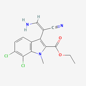 molecular formula C15H13Cl2N3O2 B608335 Ethyl 3-[(E)-2-Amino-1-Cyanoethenyl]-6,7-Dichloro-1-Methyl-1h-Indole-2-Carboxylate CAS No. 1354037-26-5