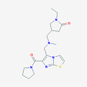 molecular formula C19H27N5O2S B6083372 1-ethyl-4-[(methyl{[6-(1-pyrrolidinylcarbonyl)imidazo[2,1-b][1,3]thiazol-5-yl]methyl}amino)methyl]-2-pyrrolidinone 
