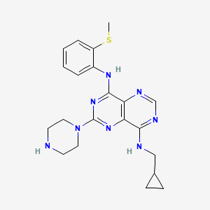 molecular formula C21H26N8S B608338 N~8~-(Cyclopropylmethyl)-N~4~-[2-(Methylsulfanyl)phenyl]-2-(Piperazin-1-Yl)pyrimido[5,4-D]pyrimidine-4,8-Diamine CAS No. 1303469-70-6